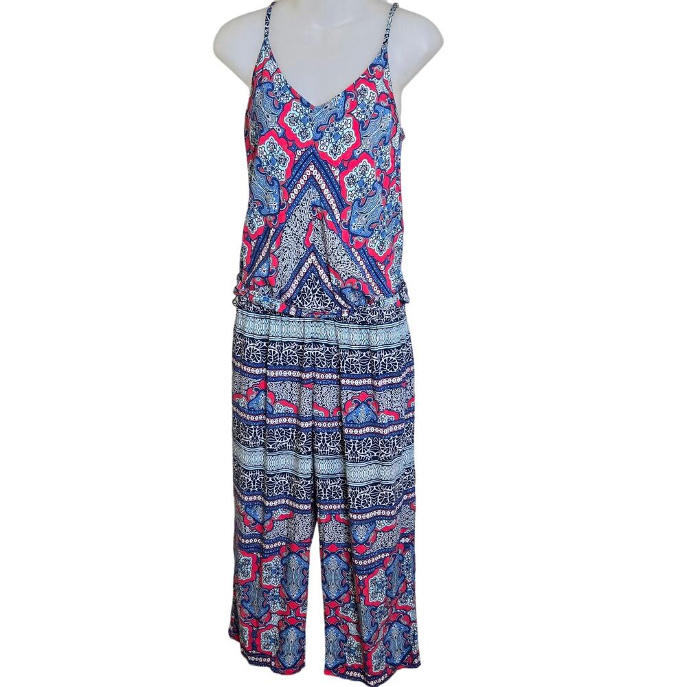 Tommy Bahama Womens XS Riviera Tiles Jumpsuit Wide Leg Cropped Resort Wear Rayon